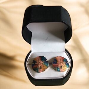 Colorful Sand Dollar Gold tone Earrings beach Colorful vacation Sophisticated